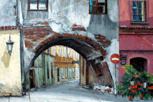 Lublin – Brama Rybna, pastel, 54×84