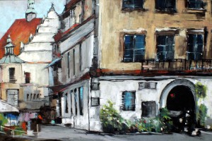 Lublin – rynek i kościół Dominikanów, pastel, 54×84