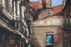 Architektura śroziemnomorza, pastel olejny, 100×70